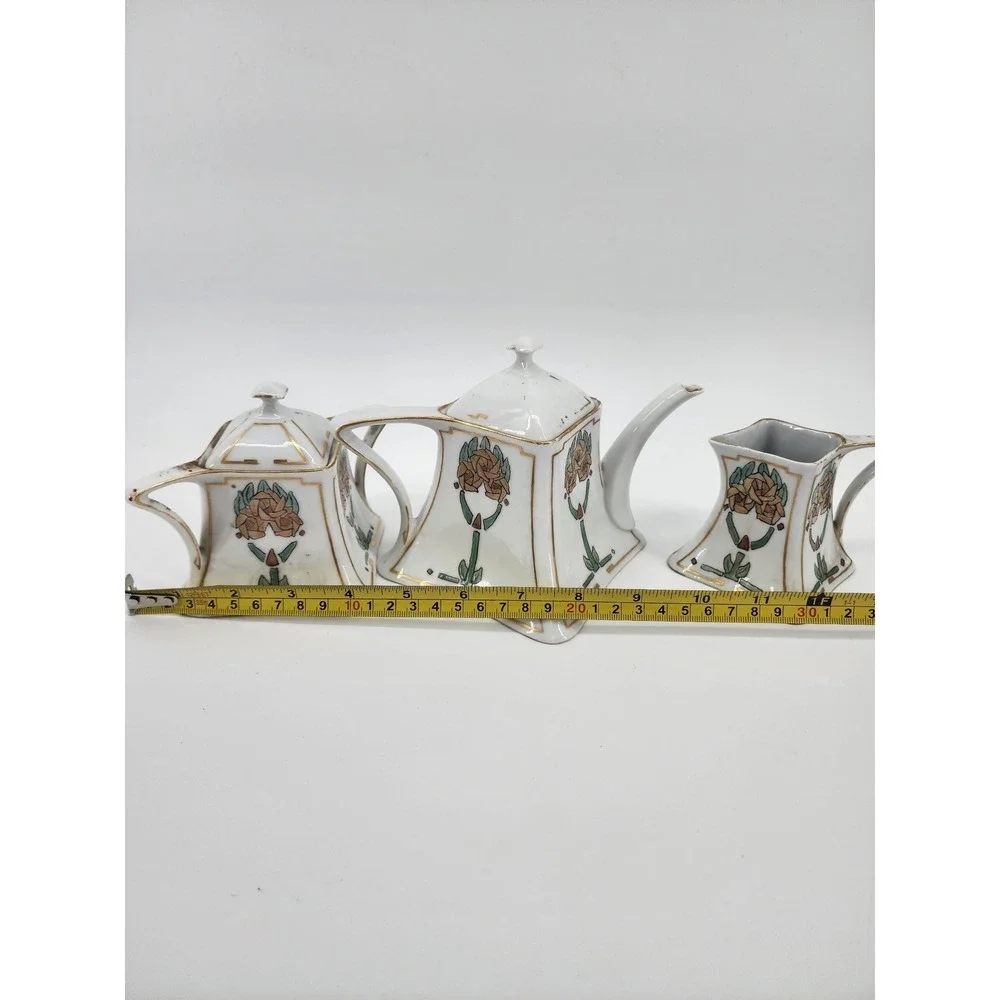 Antique Bavaria Favorite Hand Painted 3pc‎ Tea Set Art Nouveau Floral 1913